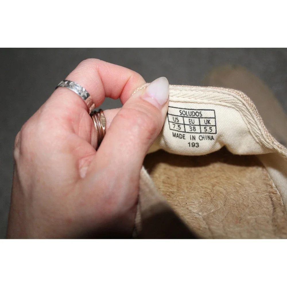 Soludos Dali Tan Canvas Espadrille Slip On Flat Loafers Women's 7.5 Beige‎ Shoes